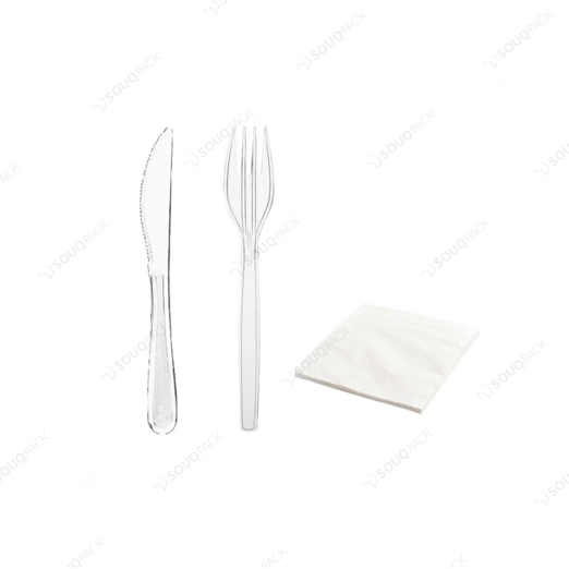 Transparent knife and fork with napkins